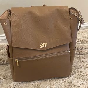 Freshly Picked Taupe Leather Small Backpack Diaper Bag (with changing pad)